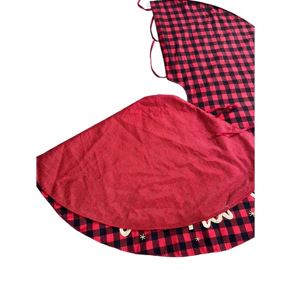 Christmas Tree Skirt 53in Xmas Tree Skirt Red Black Buffalo Plaid Reversible - Picture 3 of 10